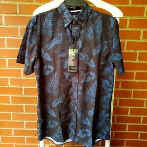 BNWT FRIED DENIM super soft tropical pattern navy / azure blue slim fit (M)